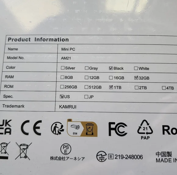 New In Package KAMRUI Mini PC Black AM21 32Gb RAM 1TB ROM - Picture 2 of 3
